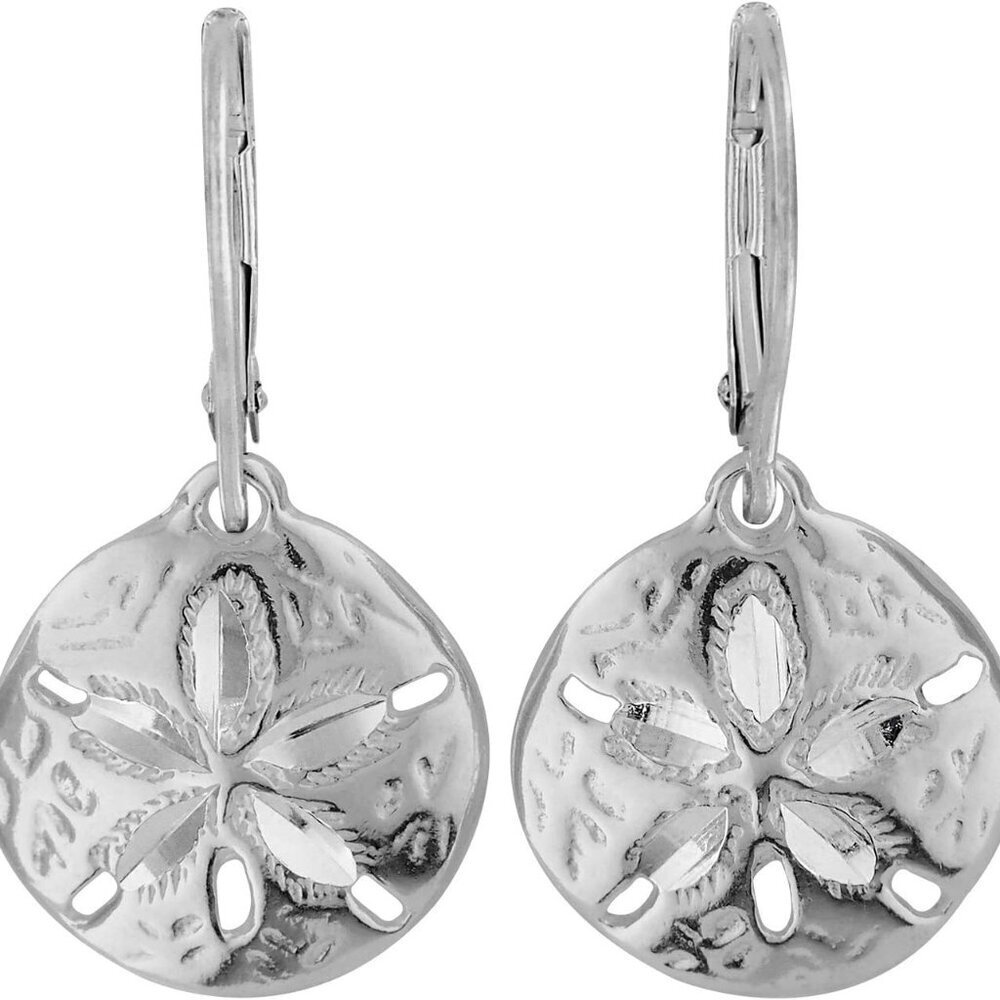 Sterling Silver Sand Dollar Earrings Beach Dangle Leverback Jewelry Gift